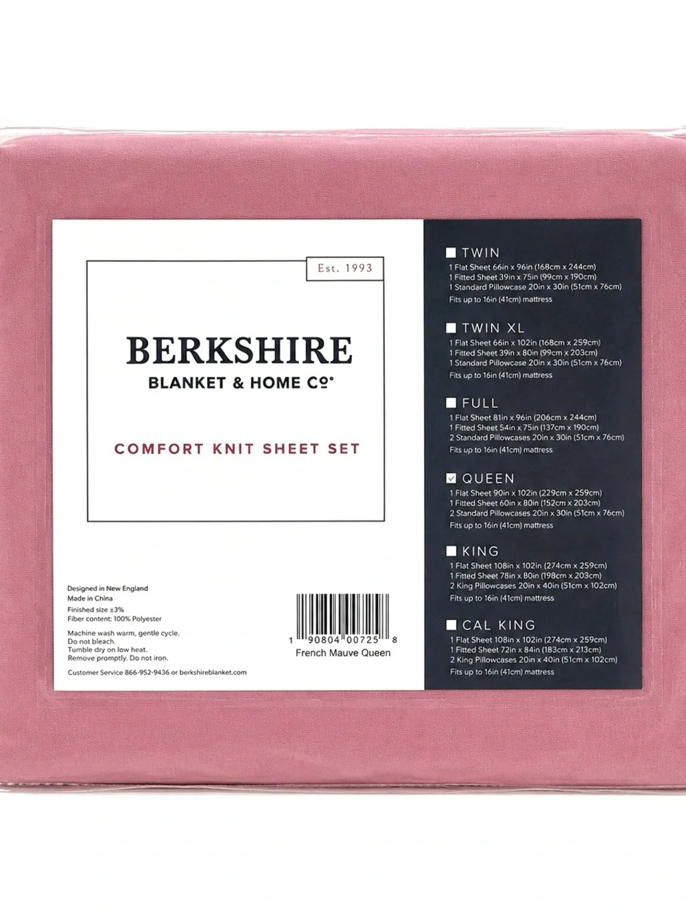 Berkshire Blanket Comfort Knit Queen Sheet Set French Mauve NEW